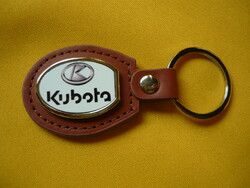 Kubota oval metal key ring on a leather base