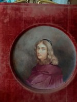 Portré, porcelán hordozón, XIX.század, kastély, egyház,