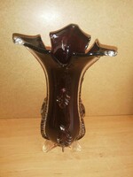 Impozáns bordó szakított üveg váza - 33 cm magas (b)