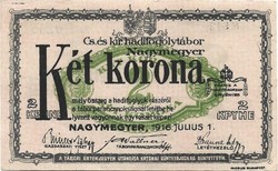 2 Korona 1916 Nagymegyer cs.And k. Prisoner of war camp unbent aunc