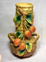 Antique majolica Austrian Julius strnact type plastic fruit decorated vase around 1882-1914