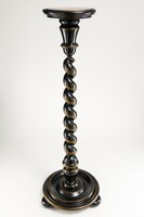Wooden pedestal, black, antiqued with gold, renovated.