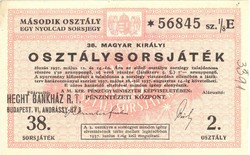 38. Hungarian royal class lottery ticket second class 1937 unfolded