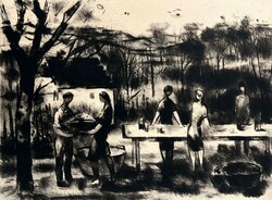 Ferenc Bordás (1911-1982) picking fruit (etching) /invoice provided/