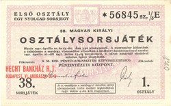 38. Hungarian royal class lottery first class ticket 1937 unfolded