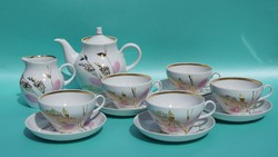 Old Russian Dulevo porcelain tea set beautiful pink and gold patterned hand painted porcelain