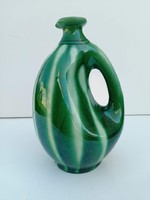 Green - white striped glazed jug vase