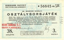 38. Hungarian royal class lottery third class ticket 1937 unfolded
