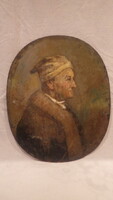 Antik férfi portré festmény vaslemezre