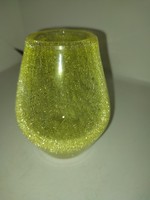 Gyönyörű gyűjtői citromsárga Karcagi fátyolüveg váza.