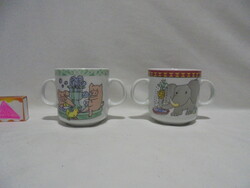 Két darab kétfülű Villeroy porcelán gyerek, gyermek csésze együtt - elefántos, malacos