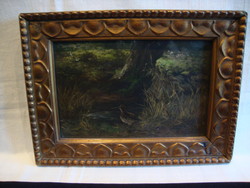 Németh Lajos Antique Bird on the Shore Oil Painting on Wood