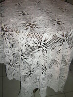 Beautiful antique white hand-crocheted flower pattern lace tablecloth