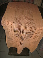 Beautiful peach yellow hand-crocheted floral lace tablecloth