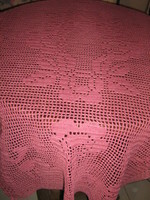 Beautiful burgundy-purple handmade crochet floral lace tablecloth