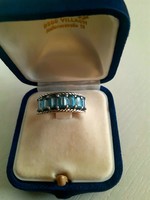 Master-marked sterling silver pattern ring in nice condition, set with polished set aquamarine stones