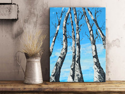 Red edit: winter birch trees abstract painting