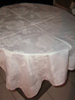 Beautiful antique vintage snow white rose damask tablecloth