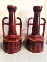 Fischer Emil burgundi vörös nagy méretű váza pár