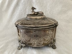 Silver sugar box with figural dog tongs / Diana 800 delicacy
