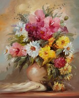 Varga Szidónia "Virágcsendélet vázában" c. festmény, keret, ingyen posta