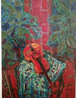 Simonka György (Georges Simonka) (1919-2001,Párizs) - Csendélet hegedűvel-nagyméretű olajfestmény.