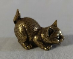 Miniatűr tömör sárgaréz cica figura