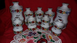 Beautiful Kalocsa porcelain spice set, rare - flawless 9 pieces in one, as shown in the pictures