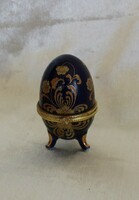 Fabergé tipusú porcelán tojás,kobaltkék elegnáns színben pompázik