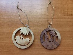 2 Christmas ornaments made of olive wood