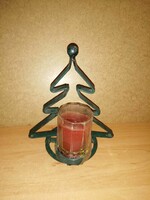 Fém karácsonyfa formájú gyertyatartó  gyertyával - 19 cm magas (32/d)