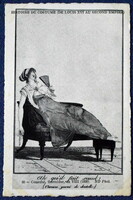 After an antique fashion historical French postcard engraving, a Parisian lady wears 1800