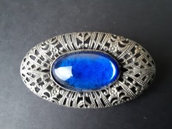 Antique openwork blue stone alpaca badge, brooch, trinket