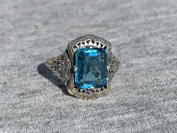 Art deco women's silver ring with blue stones