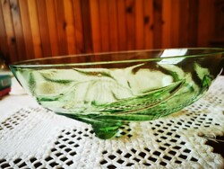 Gyönyörű uránzöld talpas üveg  gyümölcsös tál, asztalközép
