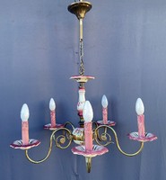 Red majolica painted chandelier, there is also a pair 1.