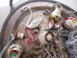 Régi v. antik karácsonyfadíszek - hattyú, harang, reflex gömb