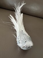 Ezüst csiptetős madár karácsonyfadísz