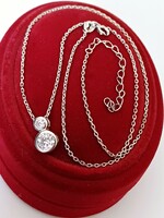 Silver necklace and button silver pendant with zirconia stones