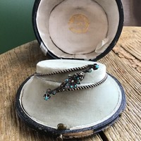 Antique Victorian turquoise stone silver bracelet with real pearls