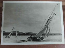 Old postcard, balaton, sailing race, post office