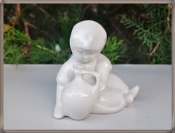 Rare white glazed Zsolnay porcelain pitcher annuska