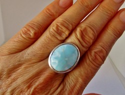 Gyönyörűséges ezüst gyűrű hatalmas csodás kék  larimár kővel