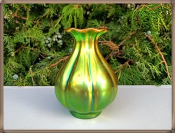 Zsolnay porcelán eozin mázas gerezdes váza