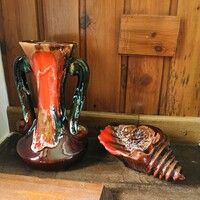 Vallauris mázas kerámia váza és kagyló 1970