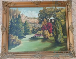 Antique oil / canvas painting in Blondel frame - marked landscape