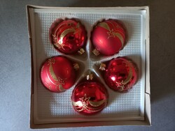 5 red-gold glass Christmas tree ornaments