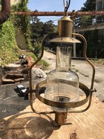 Rarity! A huge copper lamp with a glass shade hanging on a chain
