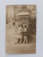 Régi újévi képeslap 1913 fotó levelezőlap gyerekek