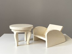 2 Pcs art deco bauhaus wooden armchair and table children's toy model test piece